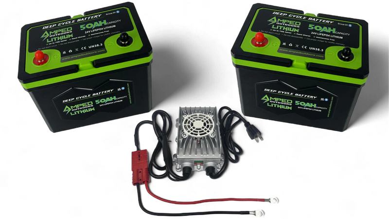 Trusty Sail & Paddle Amped Outdoors 24V100Ah Trolling Motor Lithium Battery Bundle - Bluetooth - Heated - 24V 10A Charger - available at Trusty Sail & Paddle, Morehead City NC